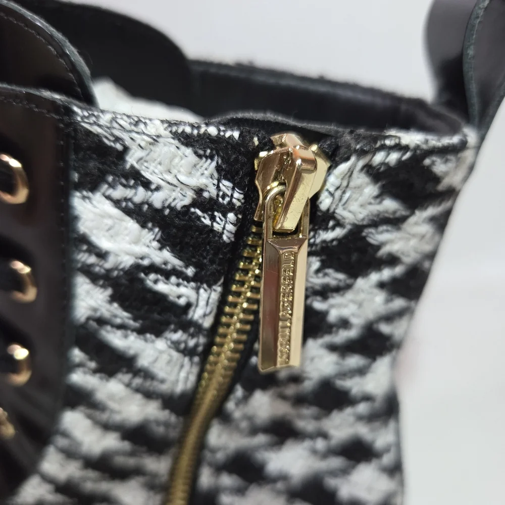 Karl Lagerfeld Paris Mela Everyday Patent Leather Houndstooth Combat Boot 7.5 - Picture 13 of 15